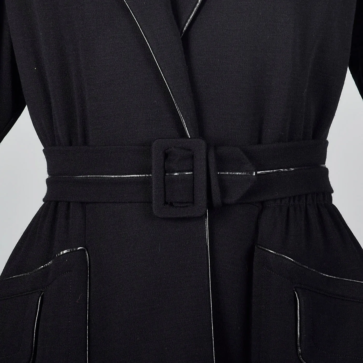 1950s Black Knit Trench Coat with Red Lining