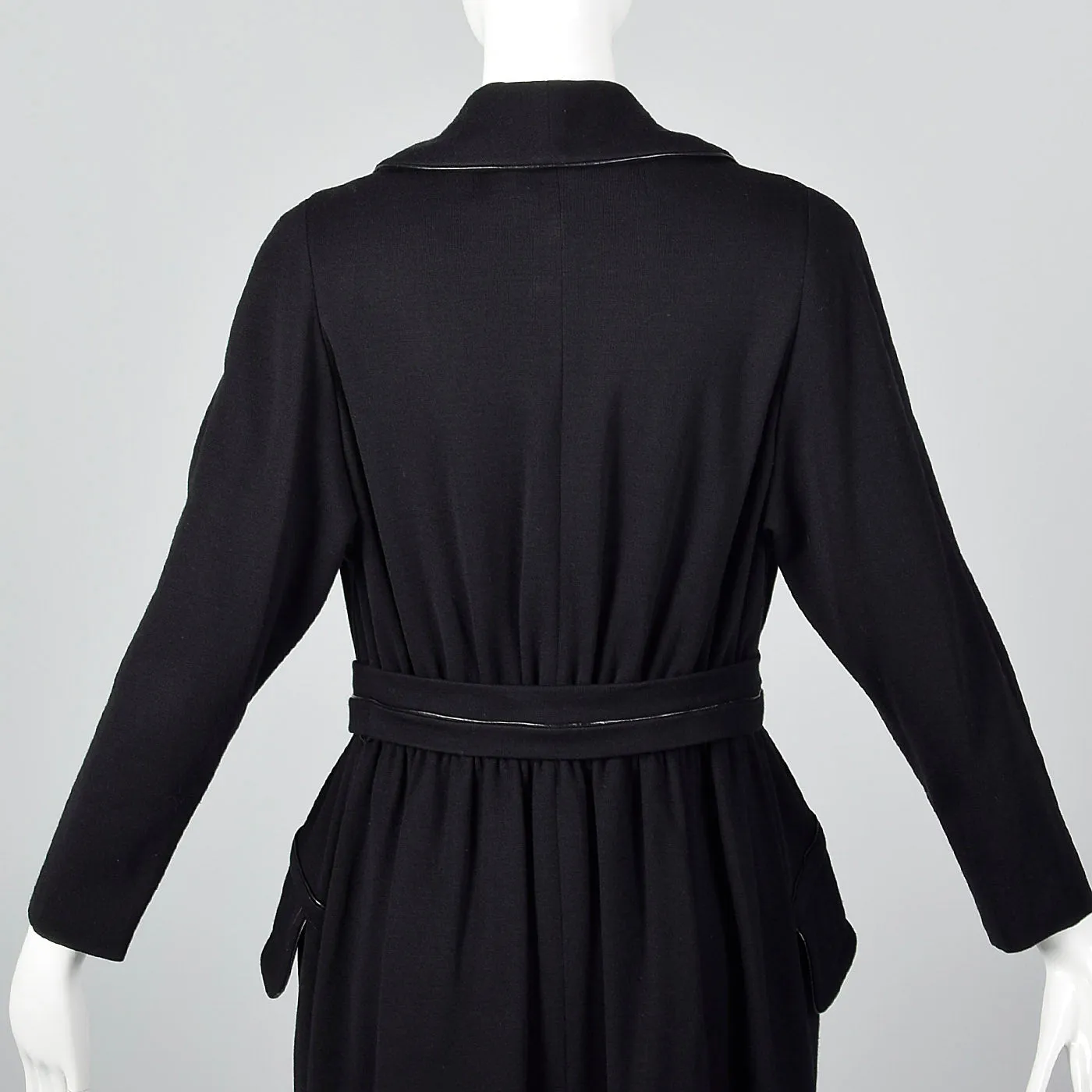 1950s Black Knit Trench Coat with Red Lining