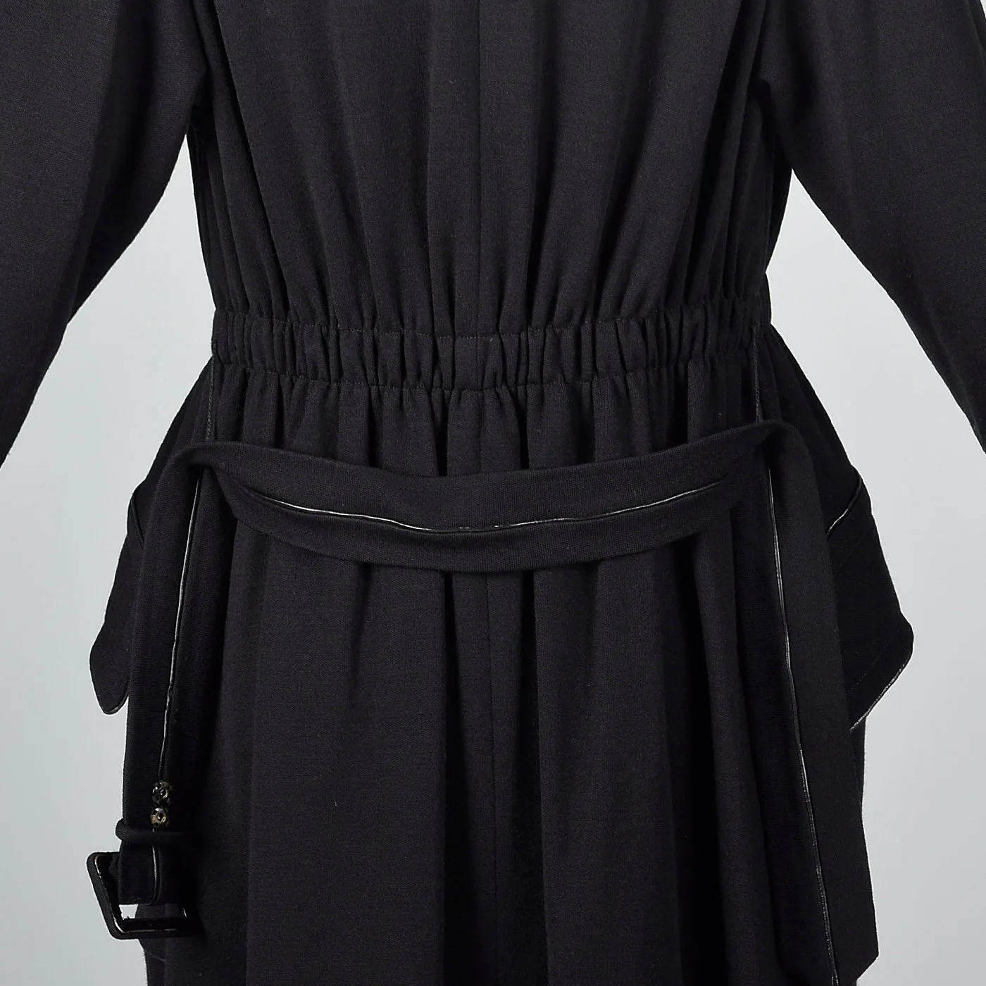 1950s Black Knit Trench Coat with Red Lining