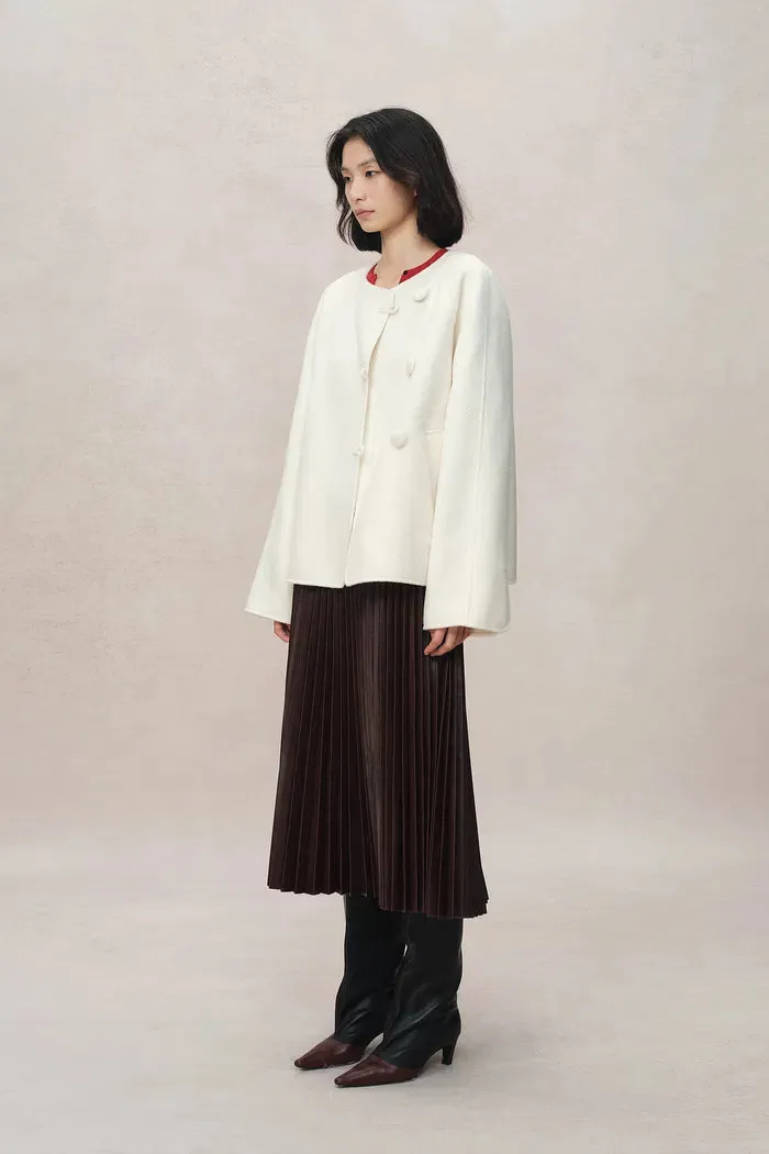 Alina Hand Rolled Buttons Wool Jacket in Australian Merino Twill