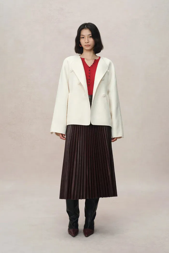 Alina Hand Rolled Buttons Wool Jacket in Australian Merino Twill