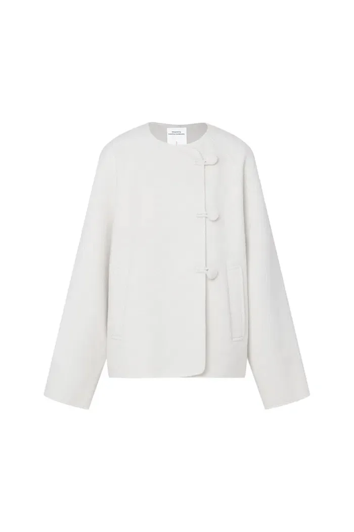Alina Hand Rolled Buttons Wool Jacket in Australian Merino Twill