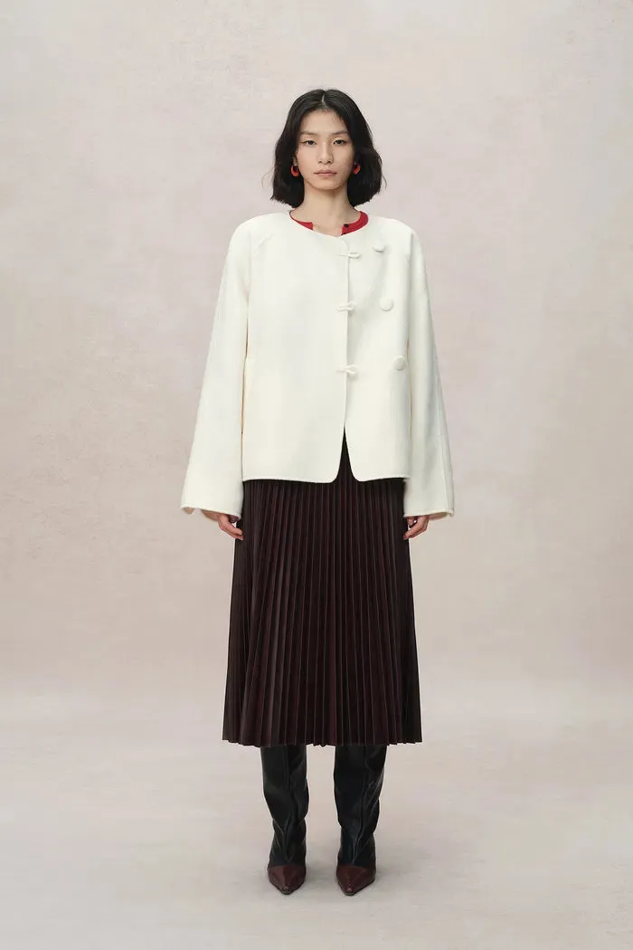 Alina Hand Rolled Buttons Wool Jacket in Australian Merino Twill