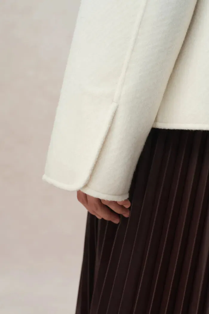 Alina Hand Rolled Buttons Wool Jacket in Australian Merino Twill