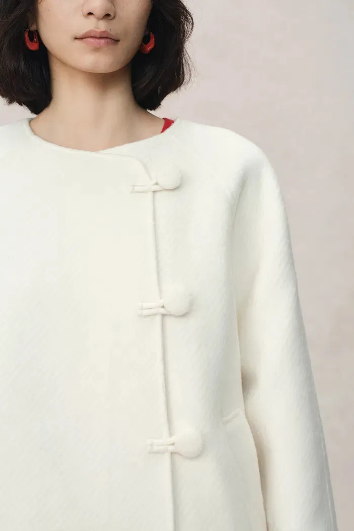 Alina Hand Rolled Buttons Wool Jacket in Australian Merino Twill