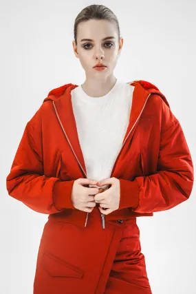 ANCORA RED/BRIGHT WHITE TRENCH COAT DOWN JACKET WITH RABBIT FUR