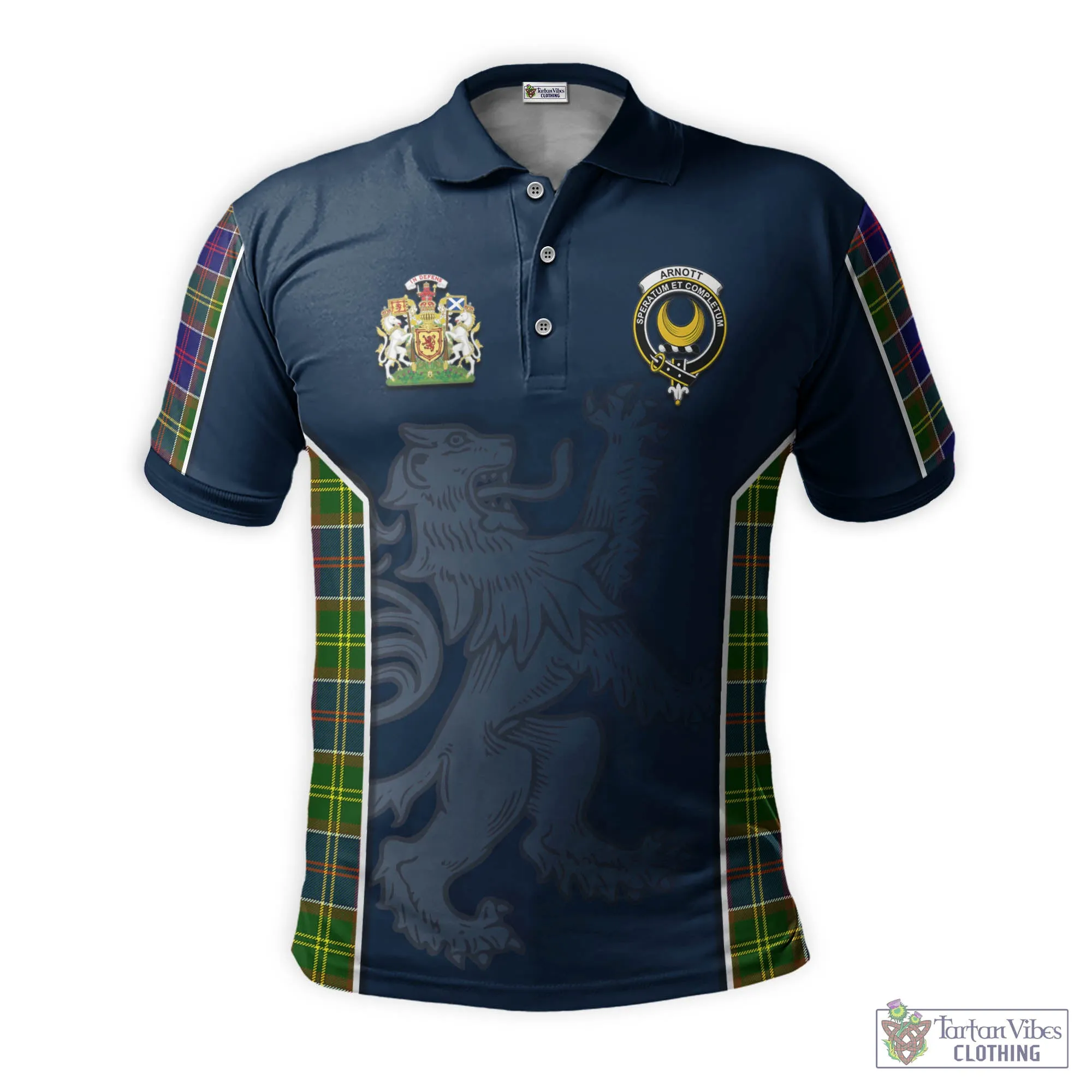 Arnott Tartan Men's Polo Shirt with Family Crest and Lion Rampant Vibes Sport Style