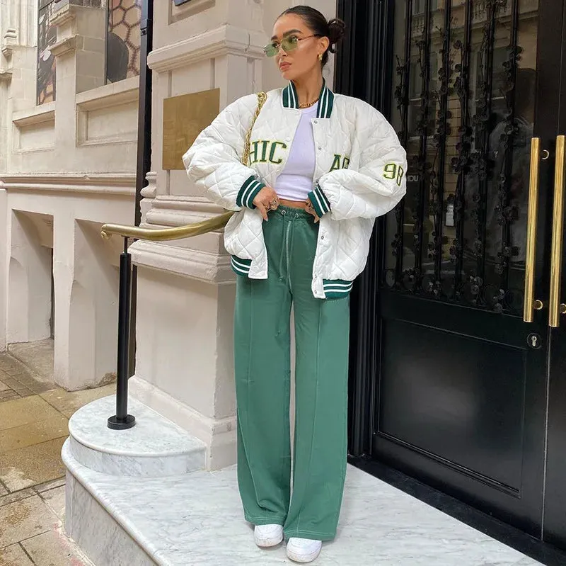 Autumn 2024 New Letter Embroidery Retro Style Cotton Coat