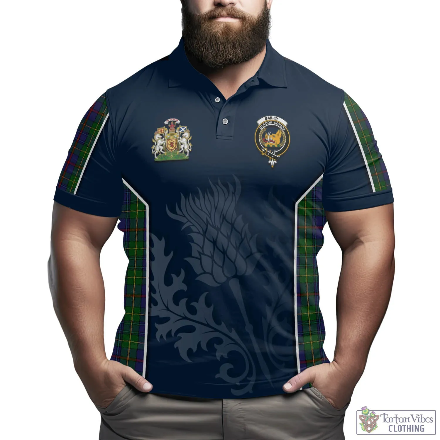 Bailey Tartan Men's Polo Shirt with Family Crest and Scottish Thistle Vibes Sport Style