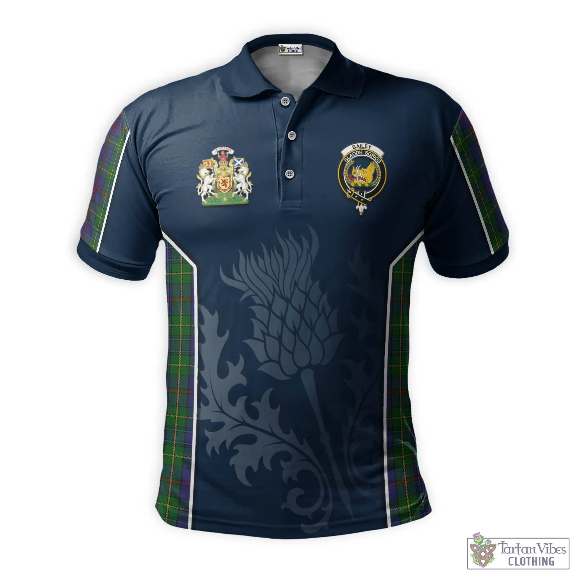 Bailey Tartan Men's Polo Shirt with Family Crest and Scottish Thistle Vibes Sport Style