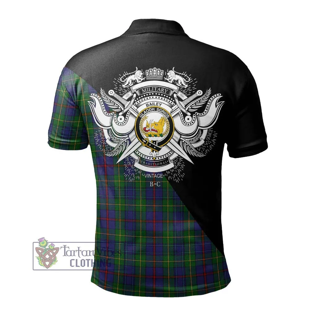 Bailey Tartan Polo Shirt with Family Crest and Military Logo Style