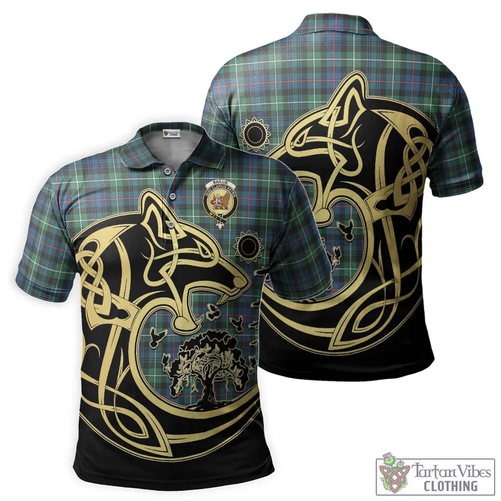 Baillie Ancient Tartan Polo Shirt with Family Crest Celtic Wolf Style