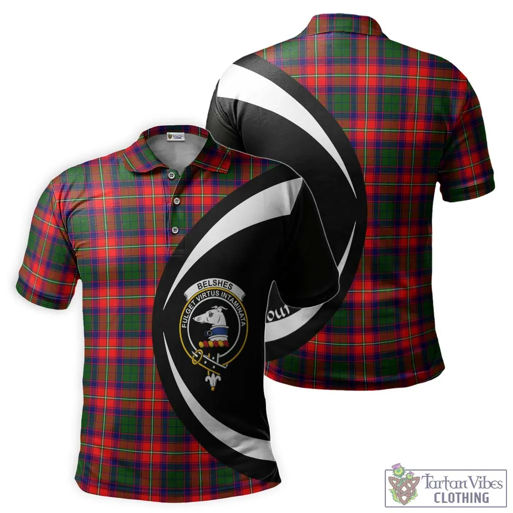 Belshes Tartan Men's Polo Shirt with Family Crest Circle Style