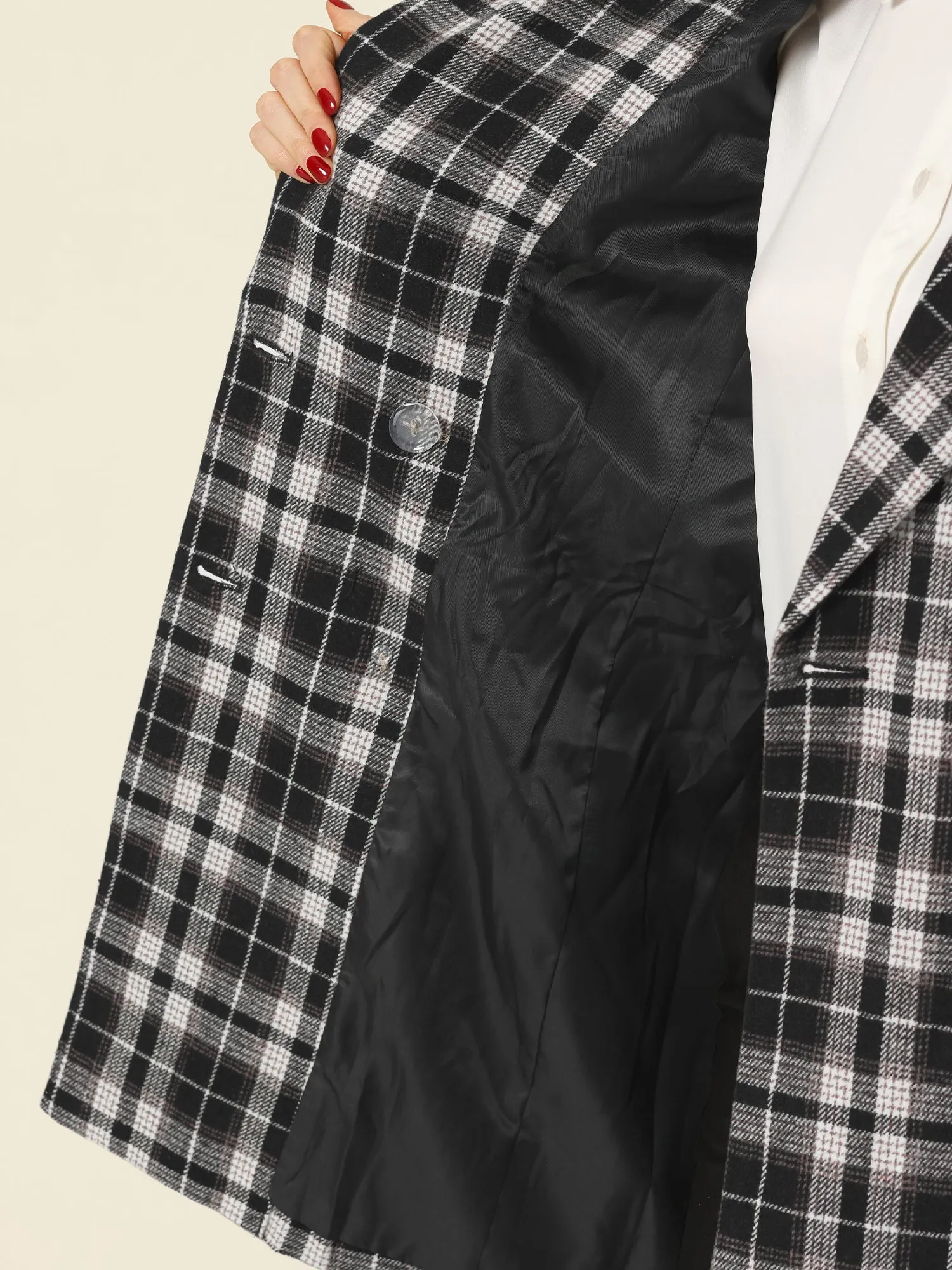 Double Breasted Notched Lapel Plaid Trench Blazer Coat