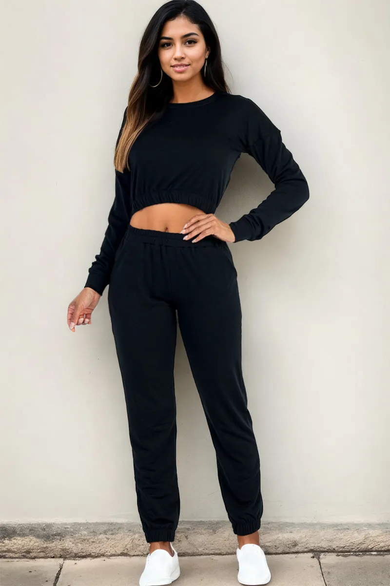 French Terry Elastic Waist Pullover & Joggers Set