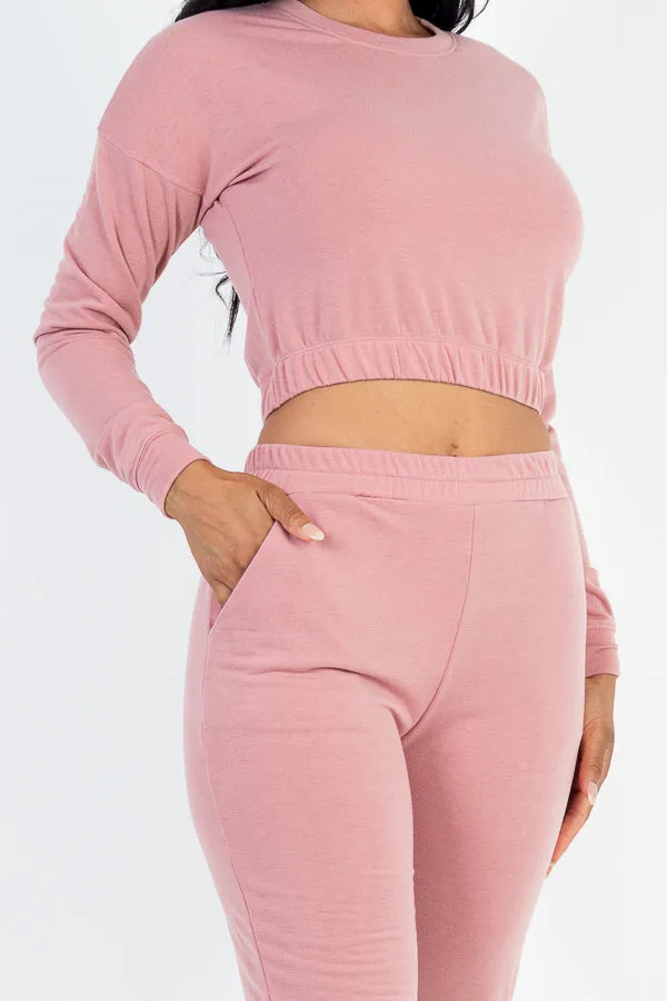 French Terry Elastic Waist Pullover & Joggers Set
