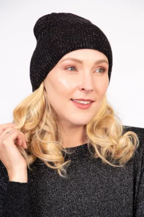 Harmony Knitted Beanie Hat - Black, Gold Glitter