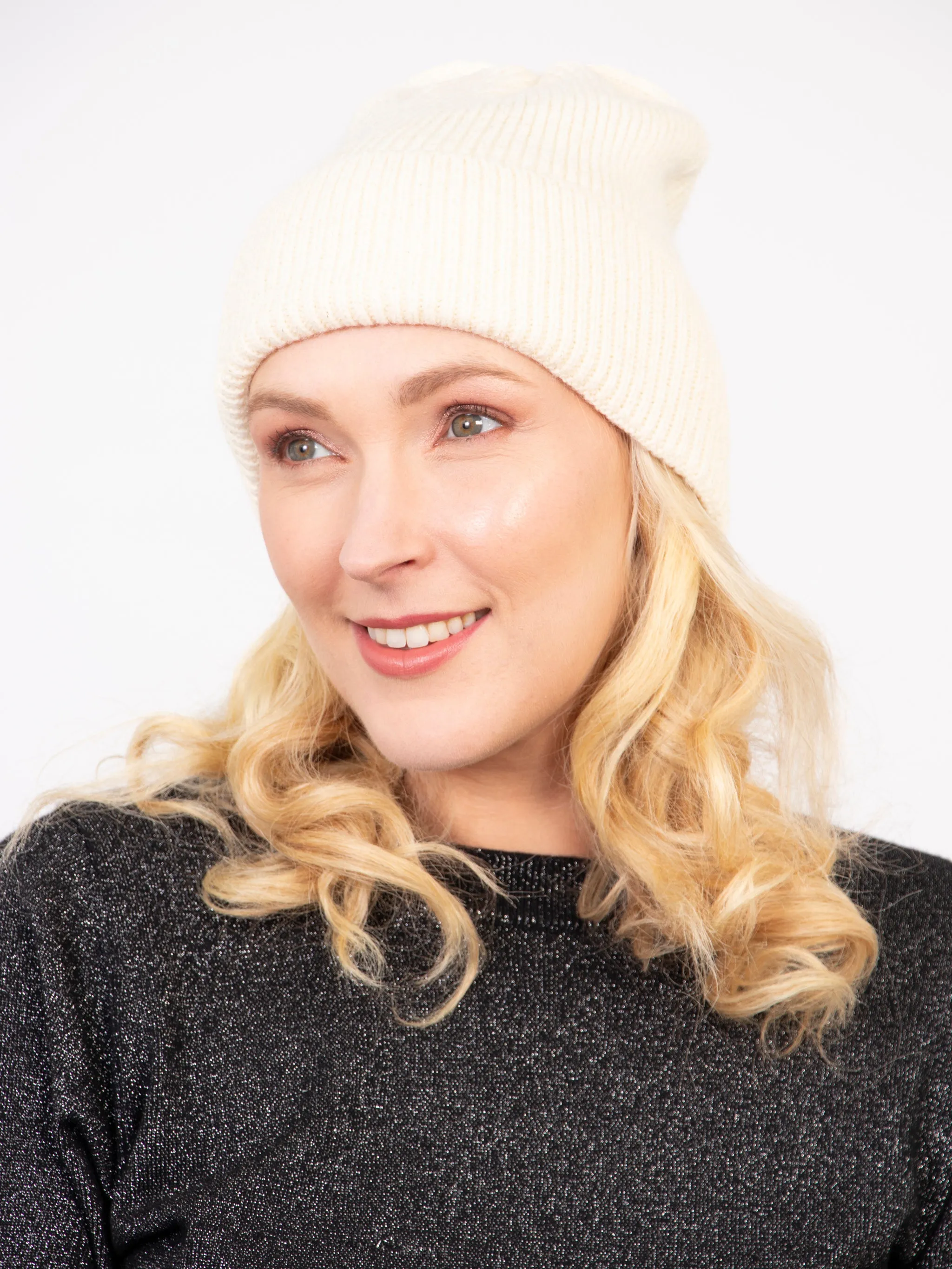 Harmony Knitted Beanie Hat - Cream, Glitter