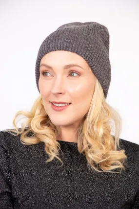 Harmony Knitted Beanie Hat - Dark Grey, Glitter