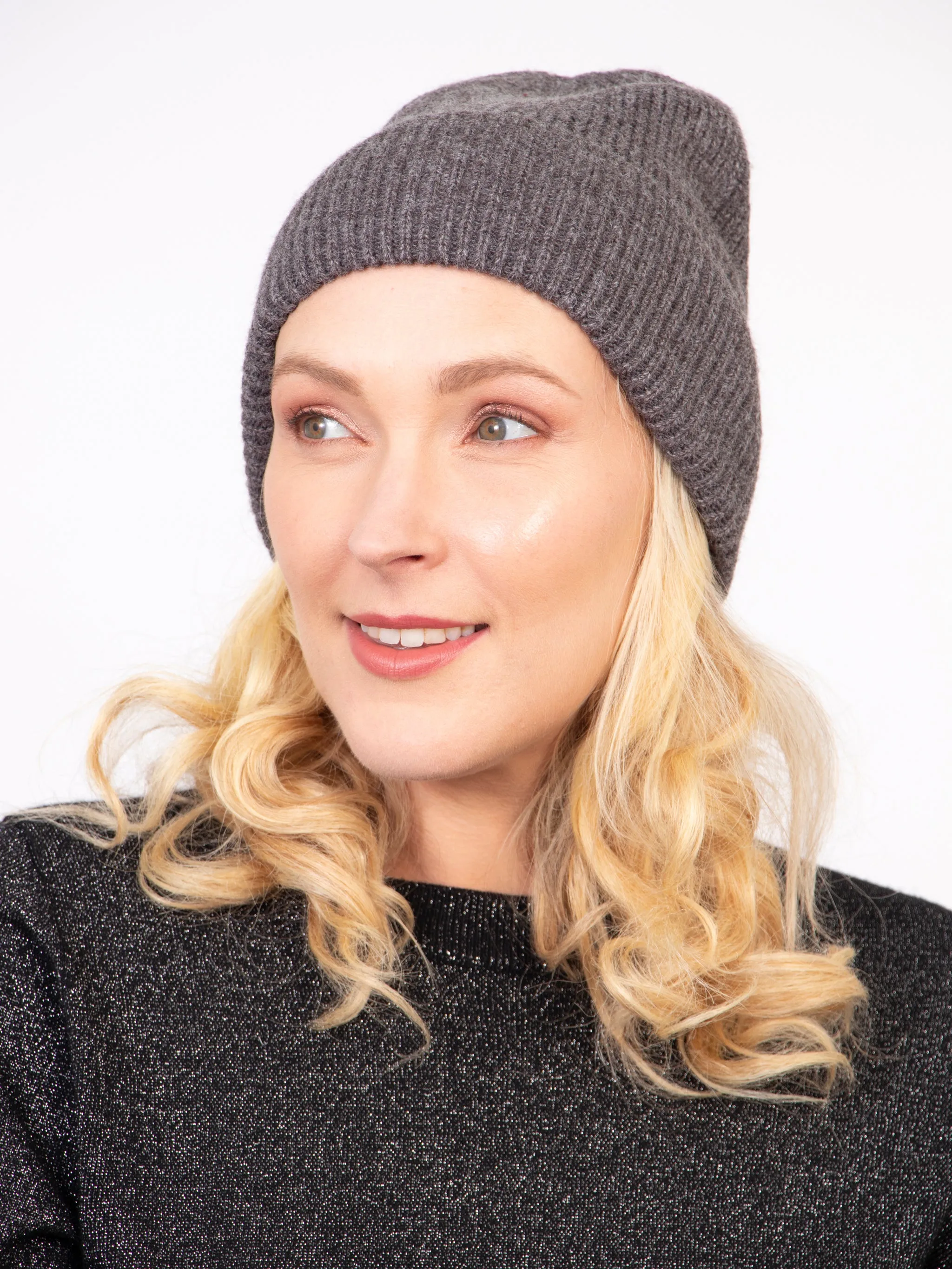 Harmony Knitted Beanie Hat - Dark Grey, Glitter
