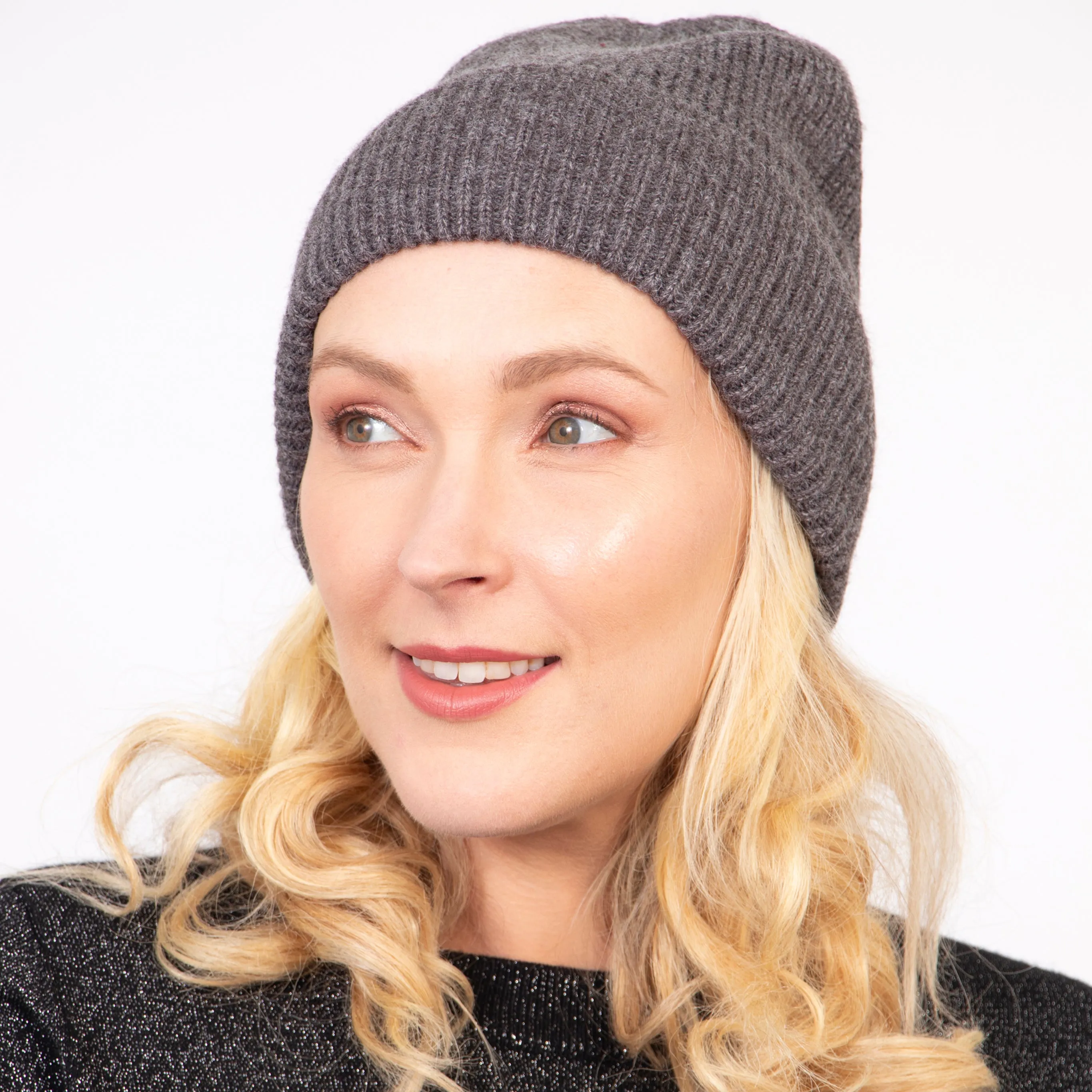 Harmony Knitted Beanie Hat - Dark Grey, Glitter