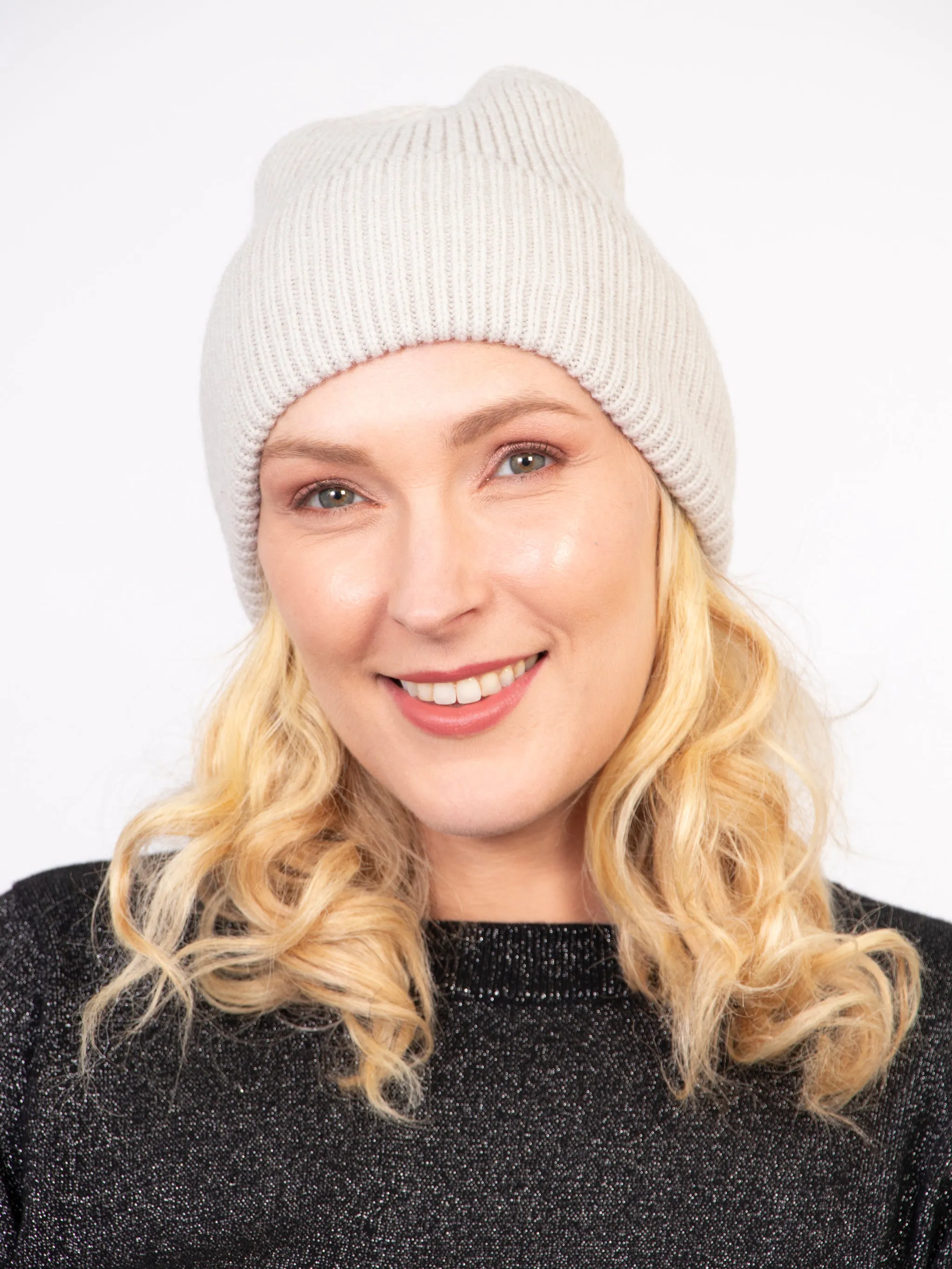 Harmony Knitted Beanie Hat - Light Grey, Glitter