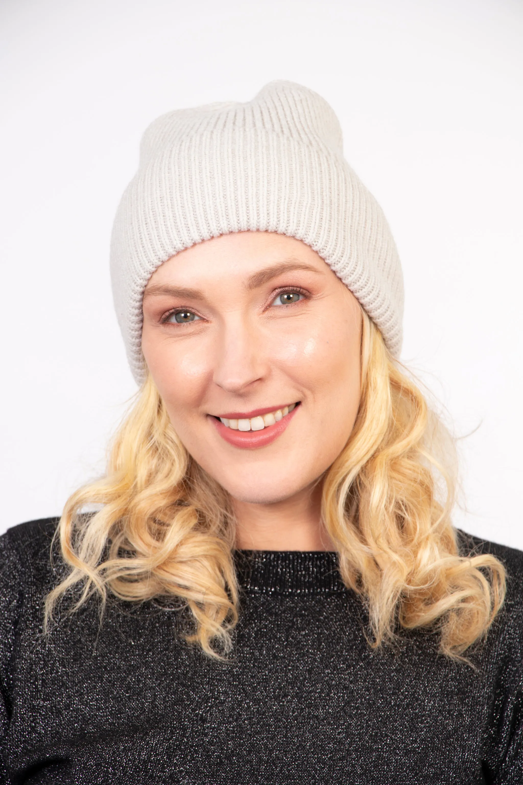 Harmony Knitted Beanie Hat - Light Grey, Glitter