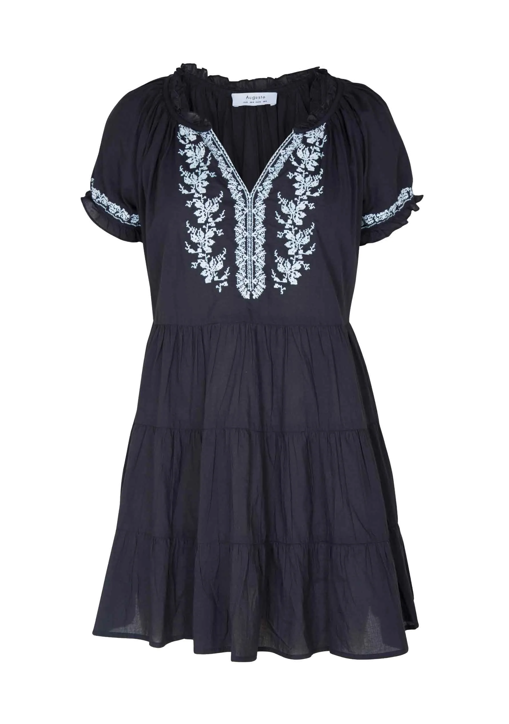 Ivy Embroidered Baby Doll Mini Dress Black