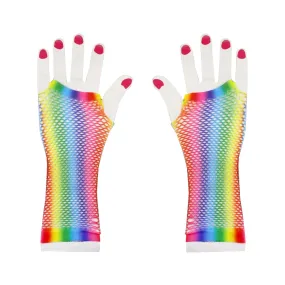 Long Pastel Rainbow Fishnet Gloves