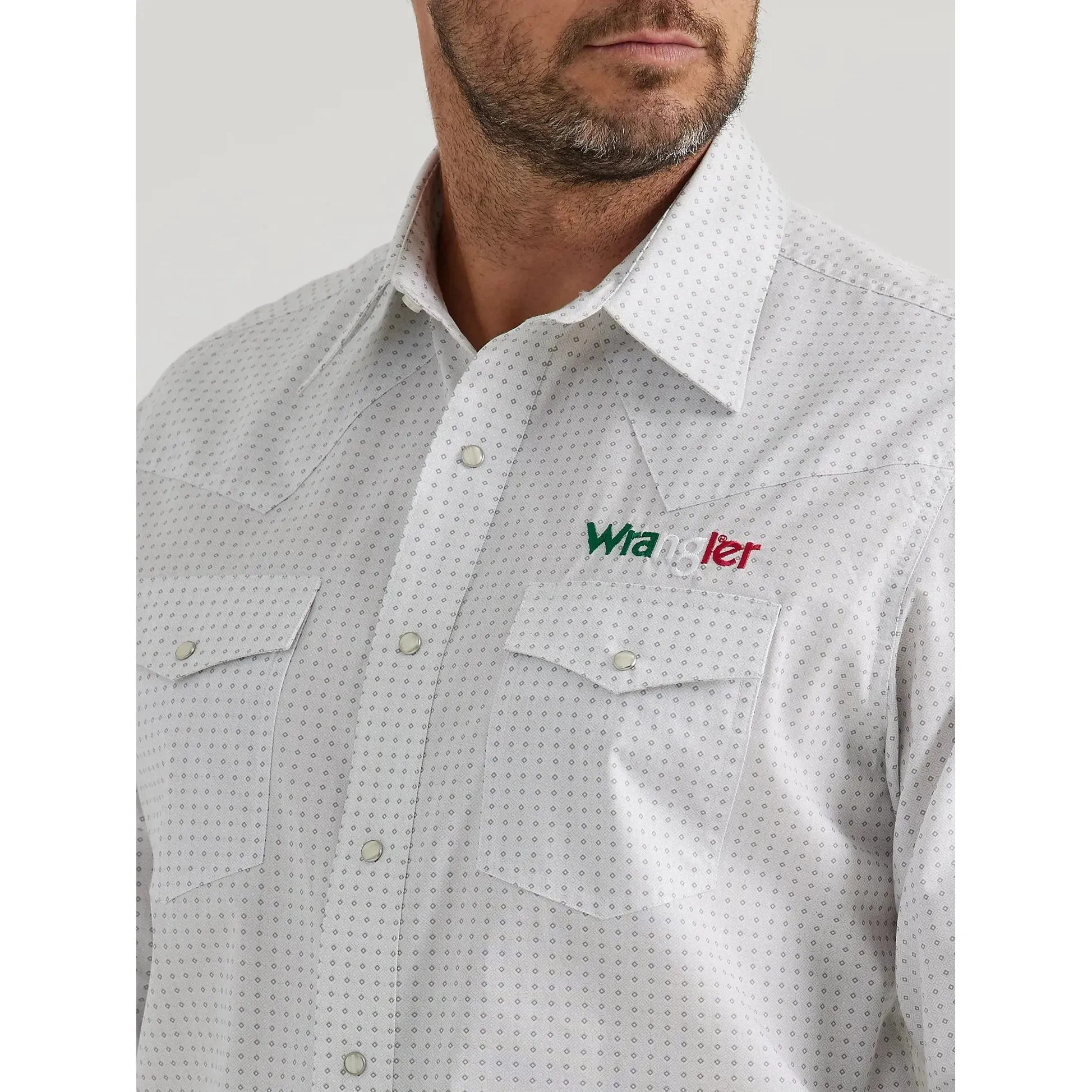 Men's Wrangler Logo Mexico Long Sleeve Western Snap Shirt - Printed White