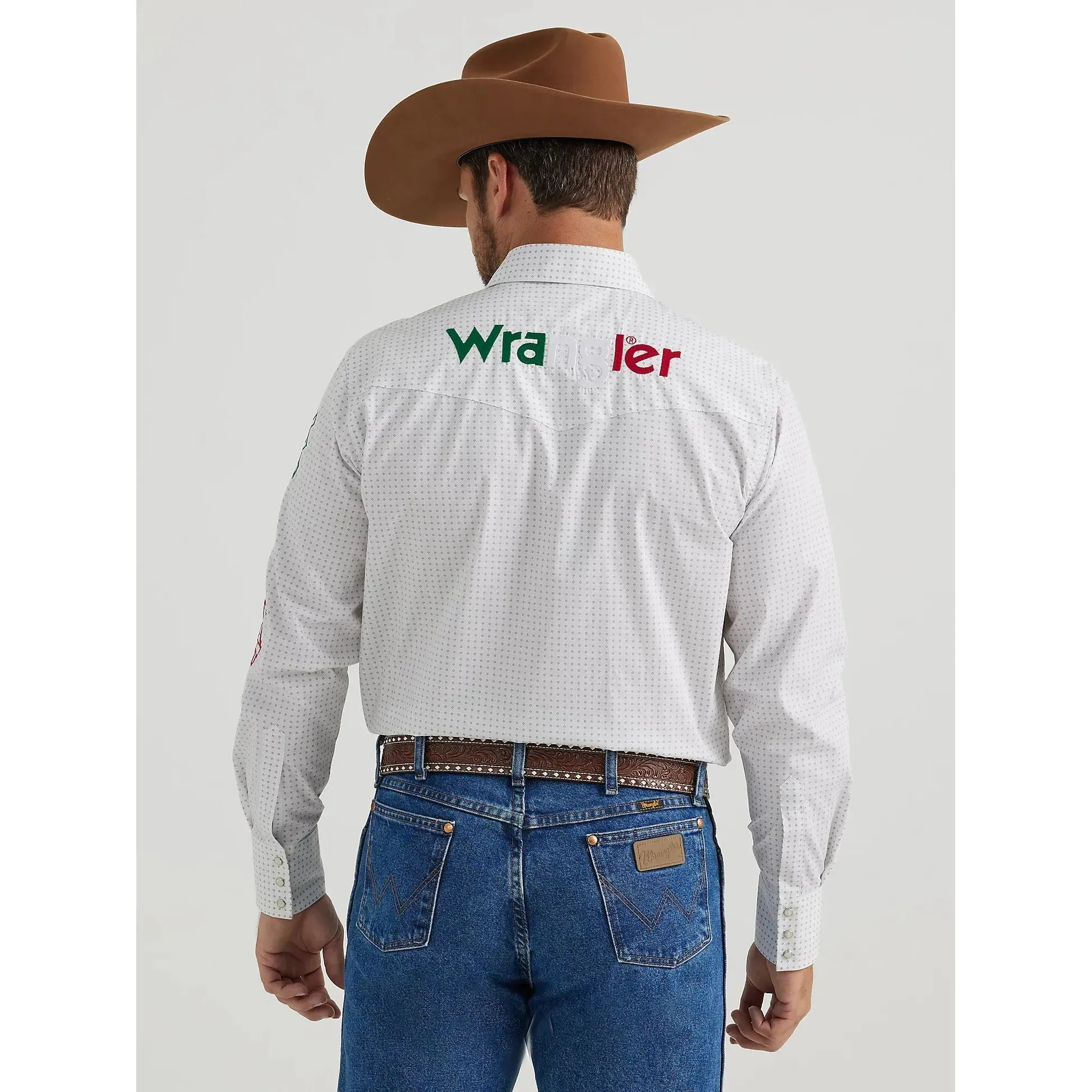 Men's Wrangler Logo Mexico Long Sleeve Western Snap Shirt - Printed White
