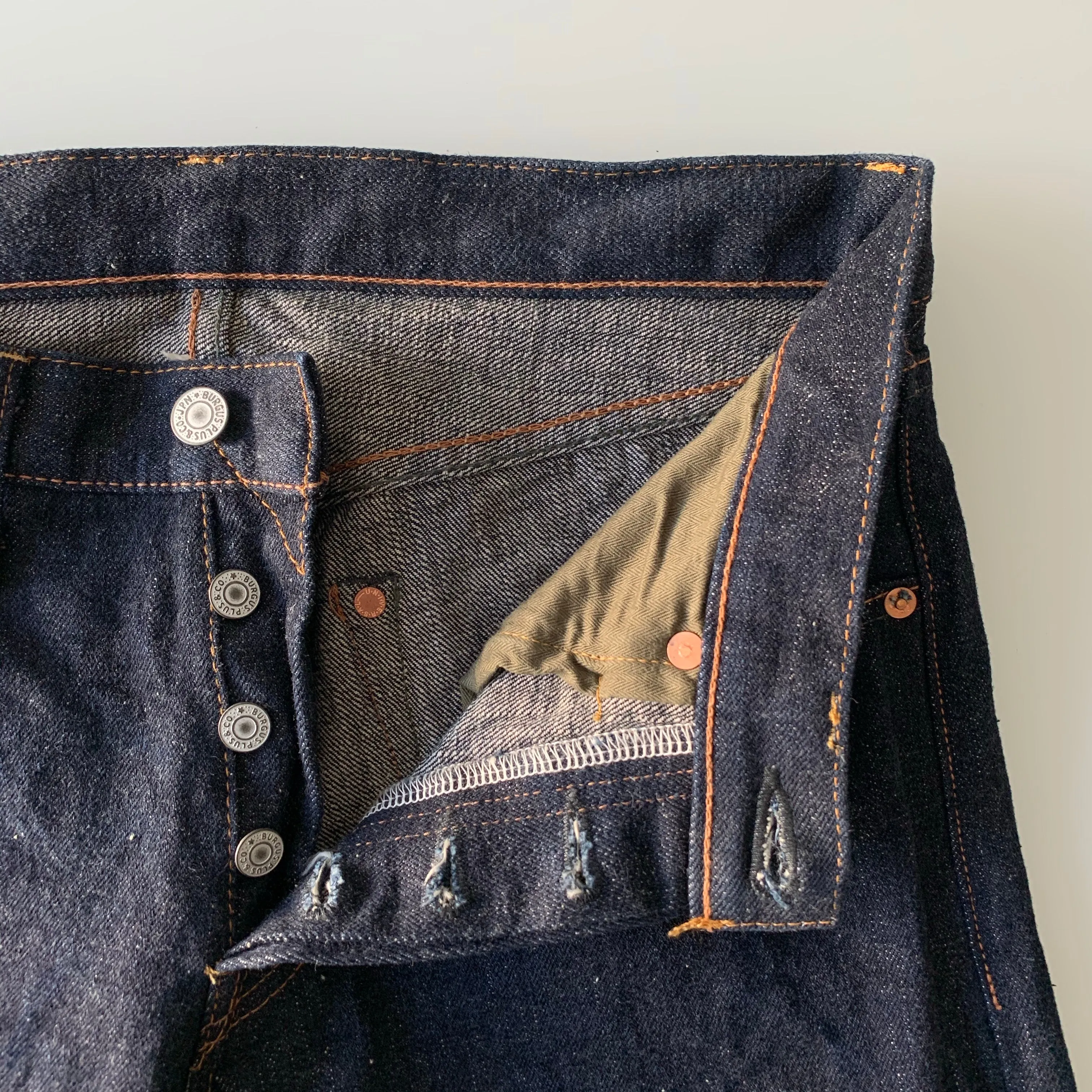 Natural Indigo Red Cast 15.5oz Selvedge Slim Straight Slub Jeans - OW (850)