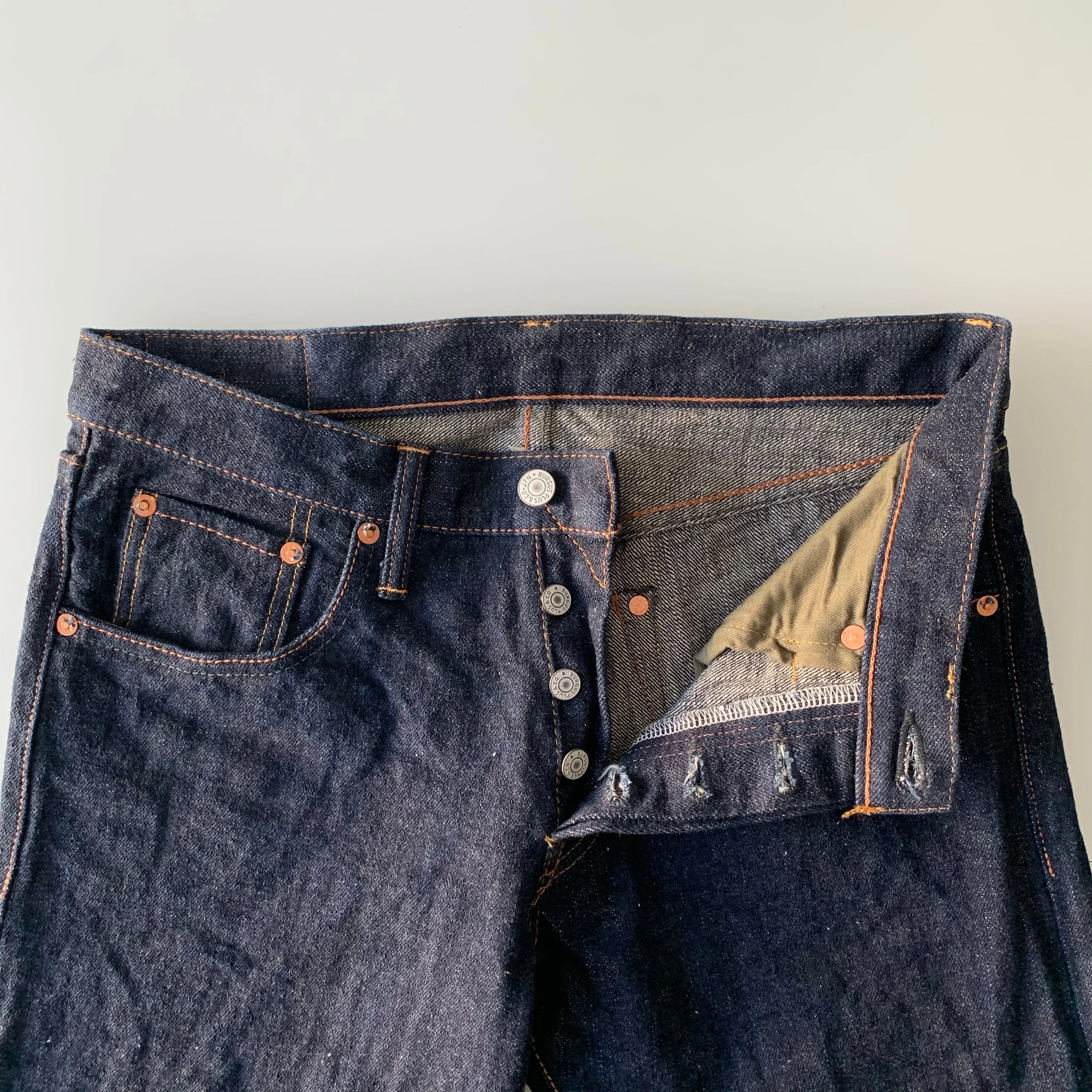 Natural Indigo Red Cast 15.5oz Selvedge Slim Straight Slub Jeans - OW (850)