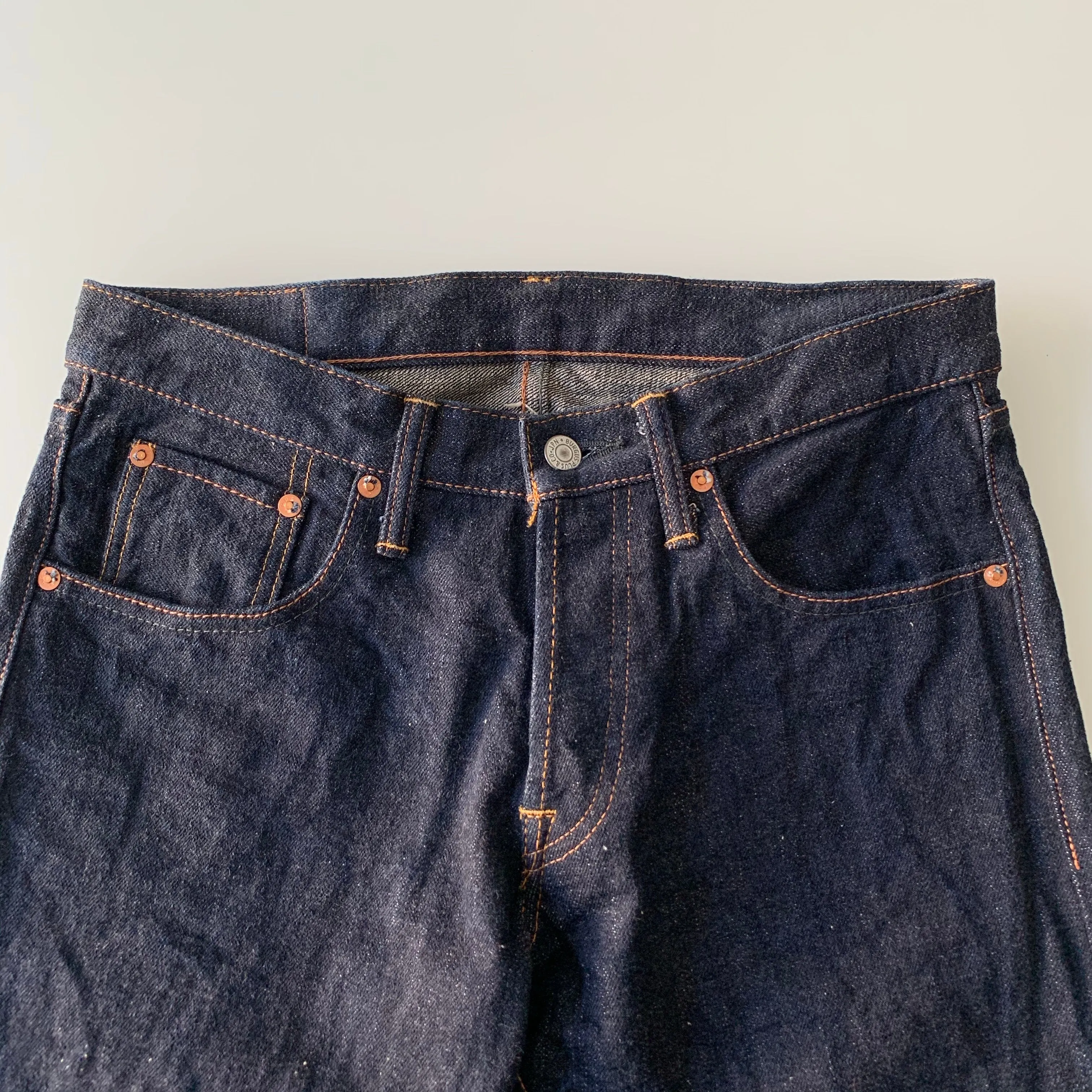 Natural Indigo Red Cast 15.5oz Selvedge Slim Straight Slub Jeans - OW (850)