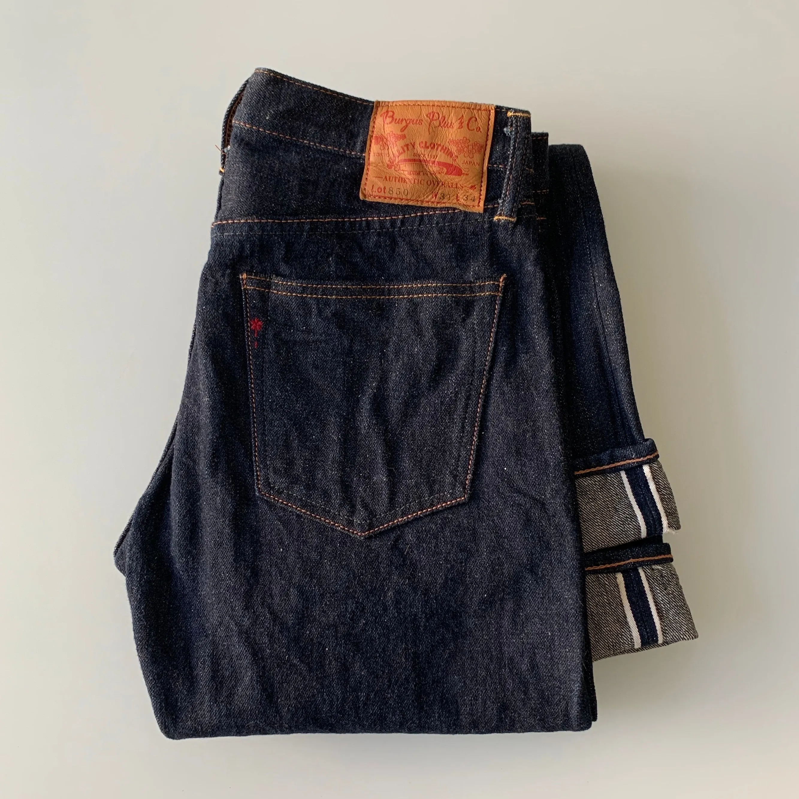 Natural Indigo Red Cast 15.5oz Selvedge Slim Straight Slub Jeans - OW (850)