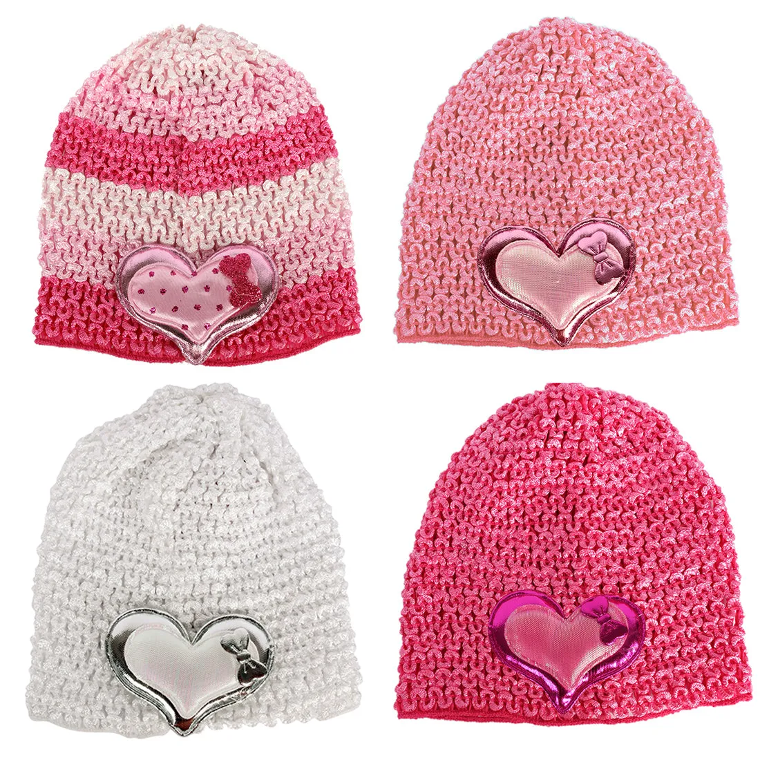 SET OF FOUR CROCHET SHIMMERY CAPS