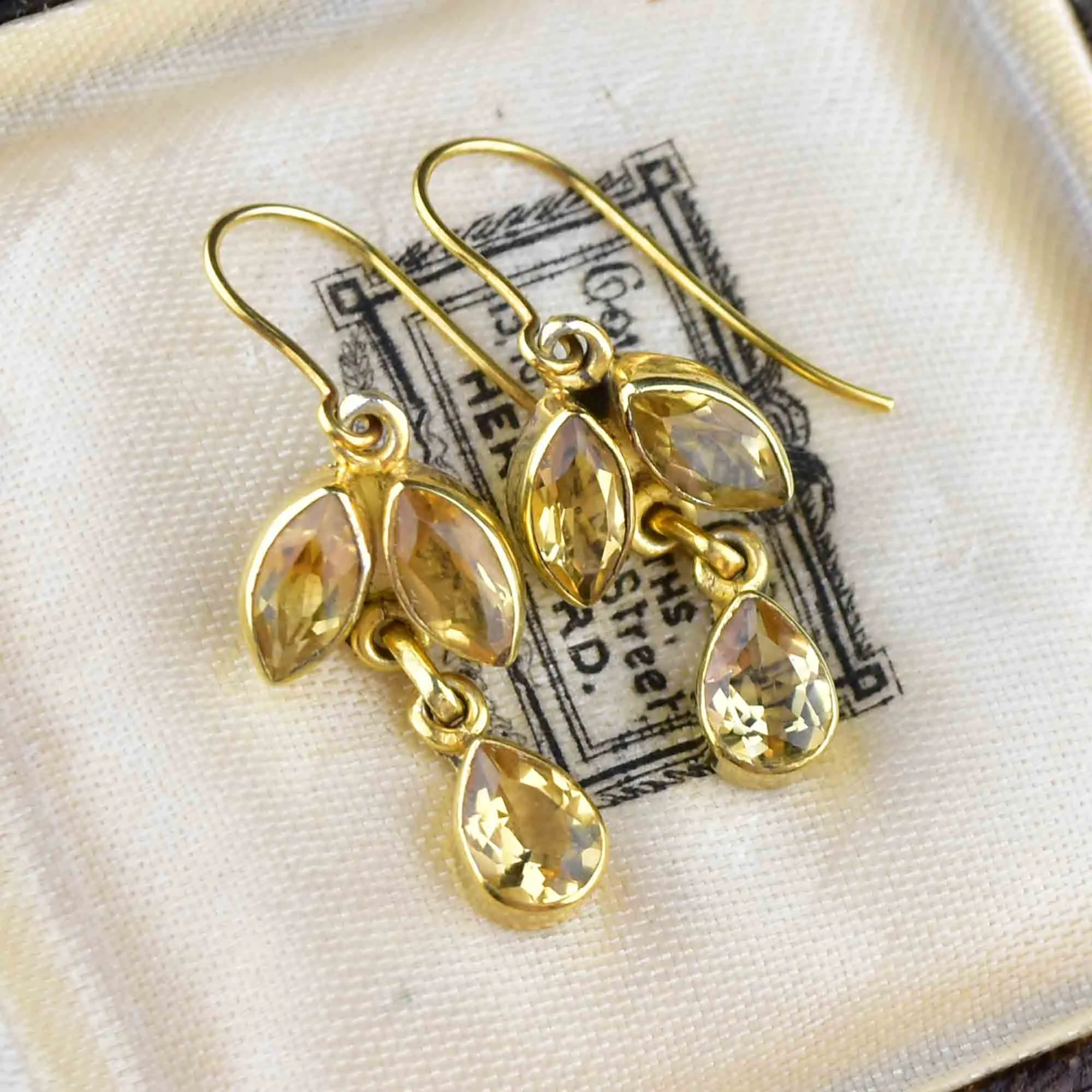 Vintage Gold Citrine Leaf Earrings