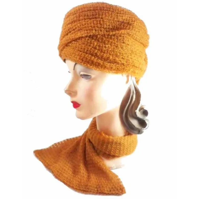 Vintage Mr. John Butternut Knit Hat w/ Attached Scarf 1950s