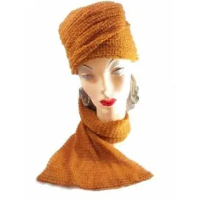 Vintage Mr. John Butternut Knit Hat w/ Attached Scarf 1950s