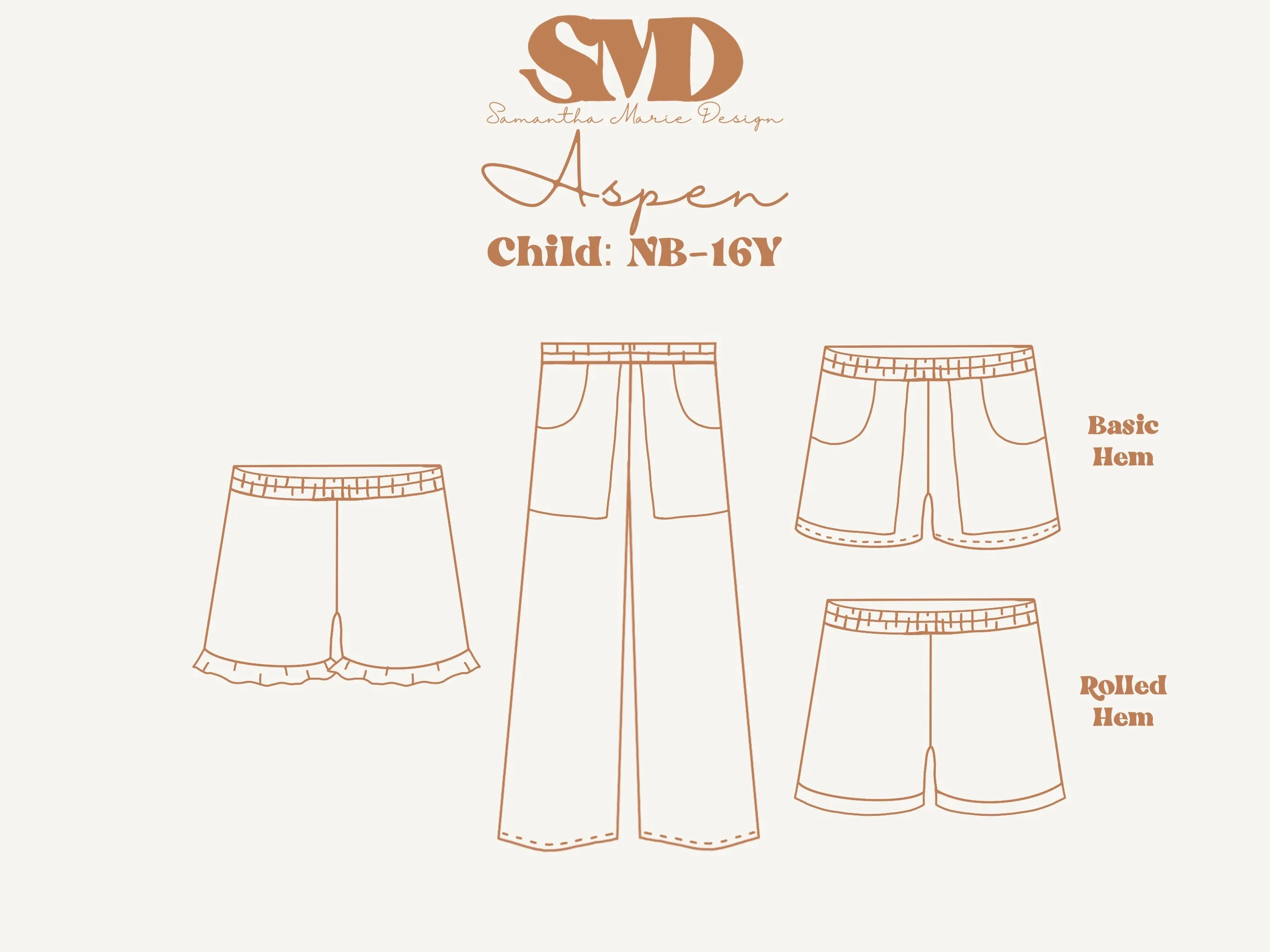 Youth Aspen Lounge Shorts and Pants Digital Sewing Pattern Sizes NB-16Y
